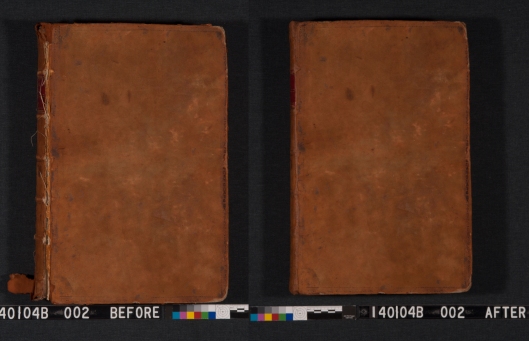 front board of the binding, before and after treatment