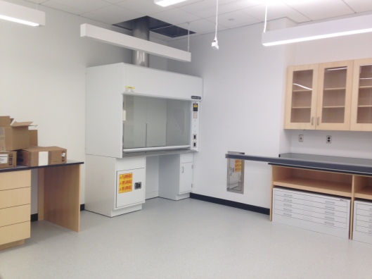 Aqueous and solvent treatment room, equipped with a new six ft. fume hood
