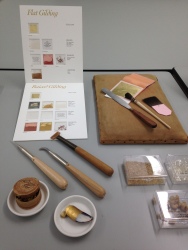 Traditional tools and materials used in gilding.